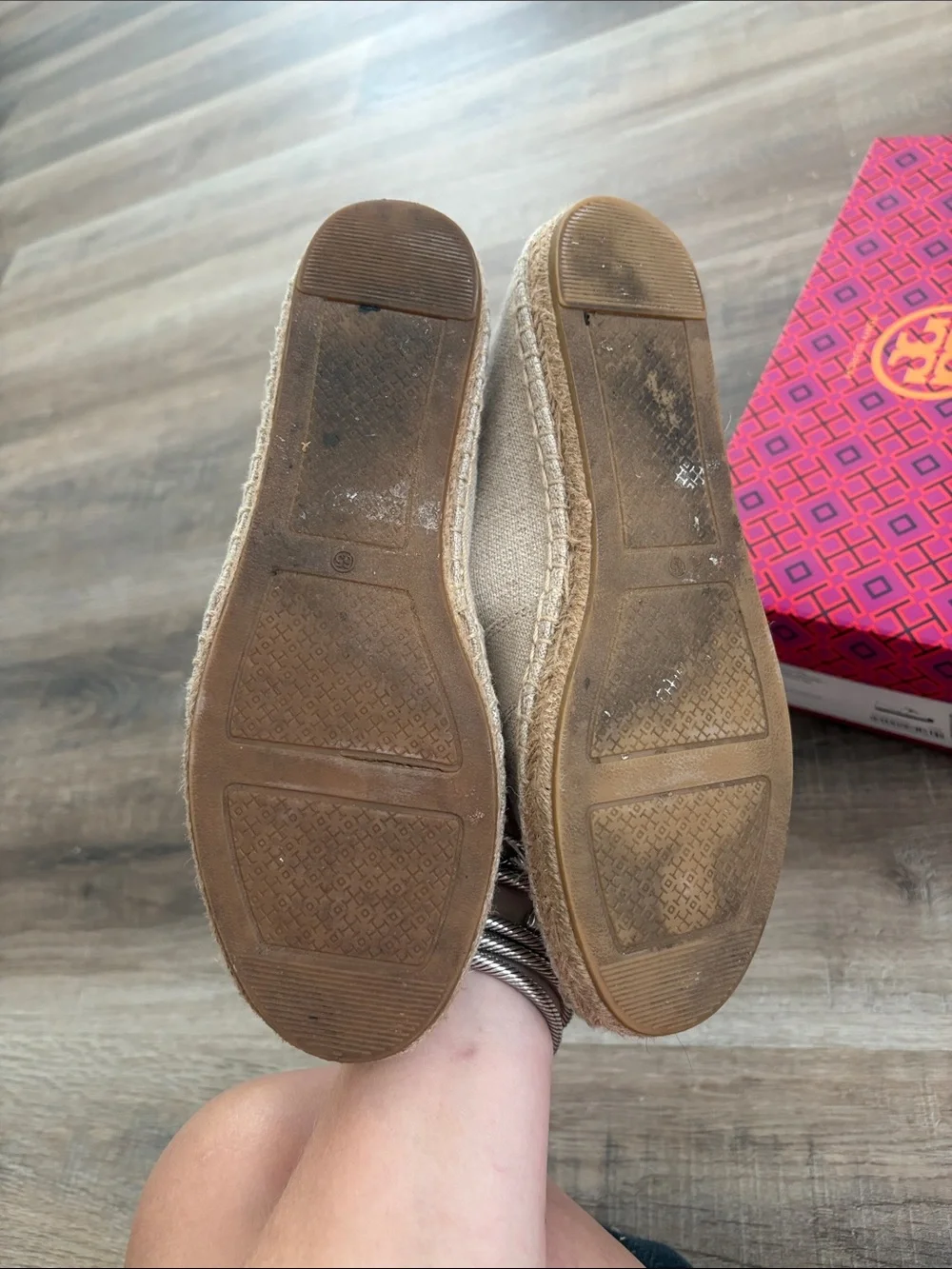 Tory Burch Natural Beige Canvas Logo Espadrilles